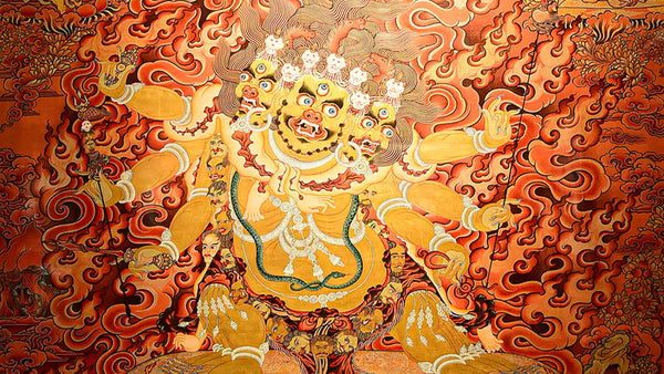 A Crimson and Gold Inferno: Appreciating a Masterpiece Red Thangka of the Three-Headed, Six-Armed Hayagriva