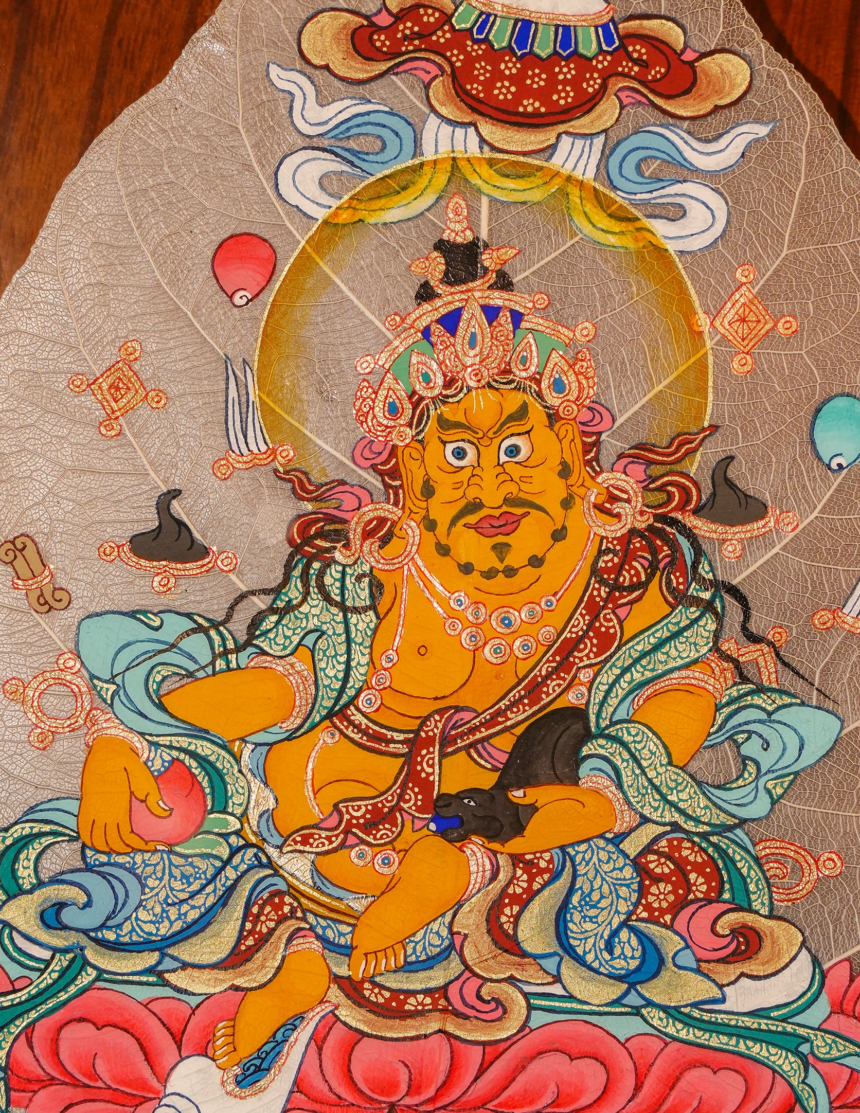 Yellow  Dzambala Bodhi leaf Thangka/  Pictrue Frame/ Tabletop Decor/ Desk Decor/ Decor/ Wall