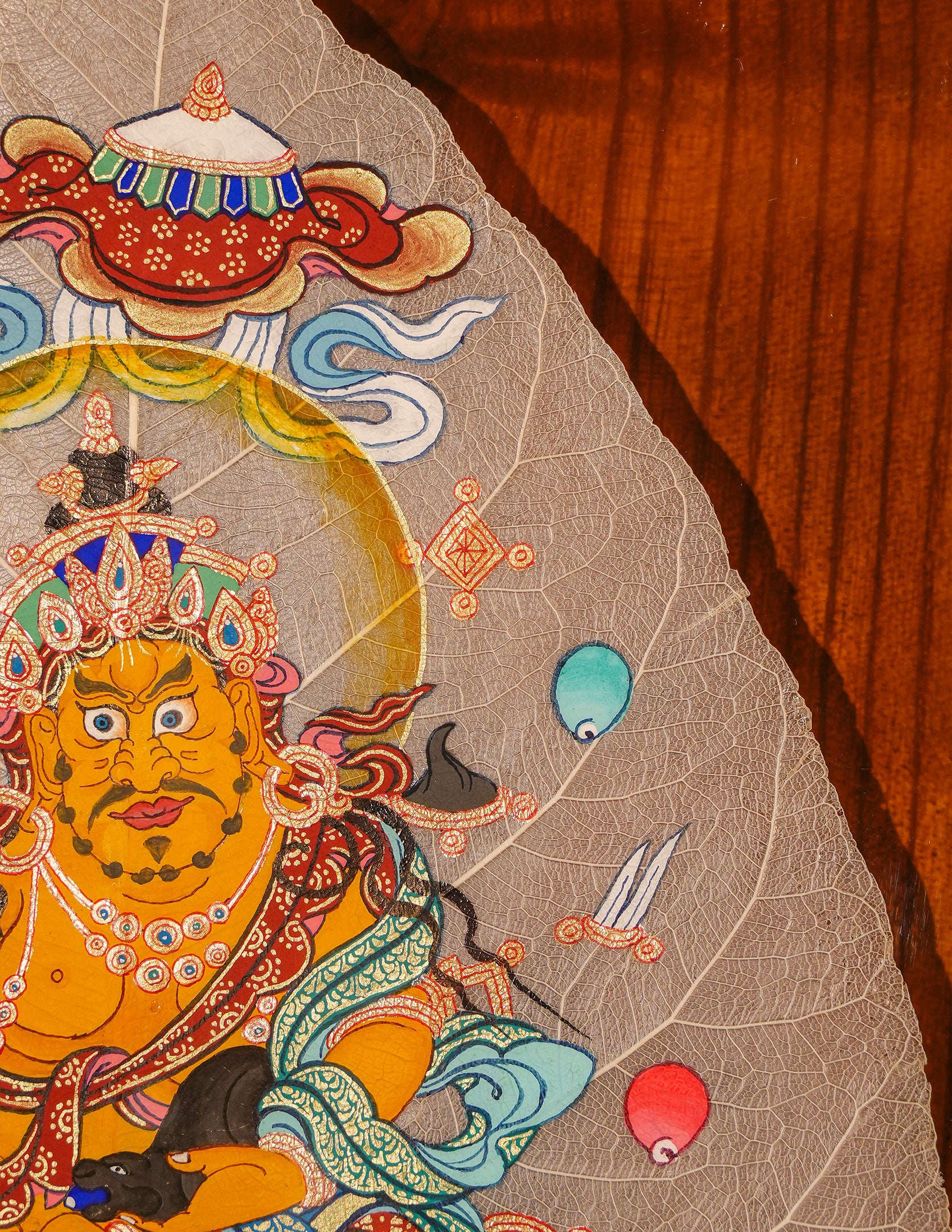 Yellow  Dzambala Bodhi leaf Thangka/  Pictrue Frame/ Tabletop Decor/ Desk Decor/ Decor/ Wall