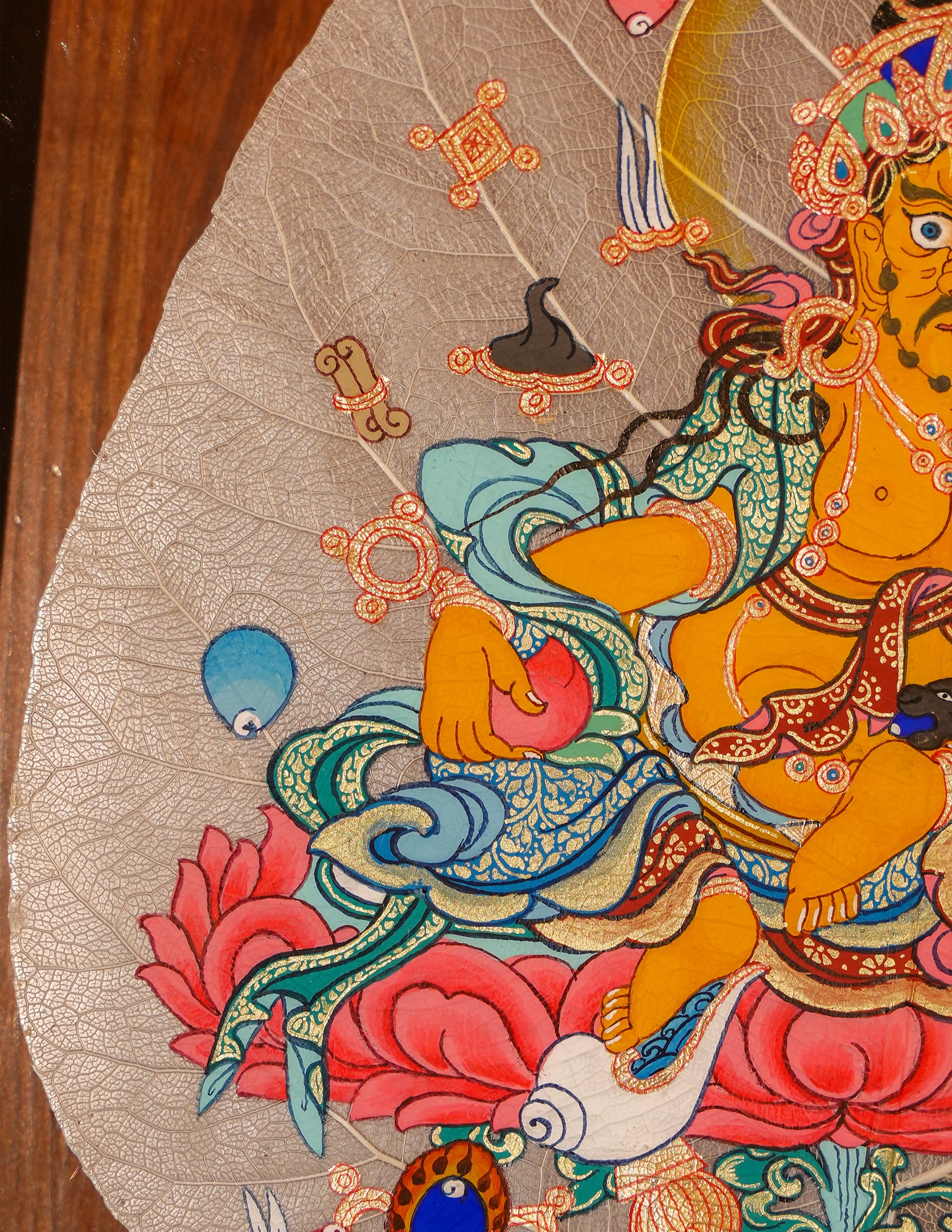 Yellow  Dzambala Bodhi leaf Thangka/  Pictrue Frame/ Tabletop Decor/ Desk Decor/ Decor/ Wall