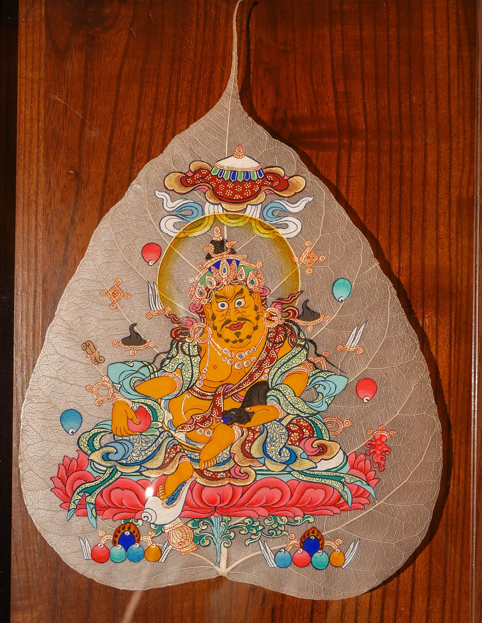Yellow  Dzambala Bodhi leaf Thangka/  Pictrue Frame/ Tabletop Decor/ Desk Decor/ Decor/ Wall