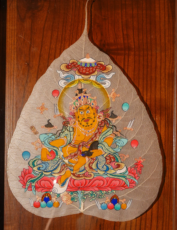 Yellow  Dzambala Bodhi leaf Thangka/  Pictrue Frame/ Tabletop Decor/ Desk Decor/ Decor/ Wall