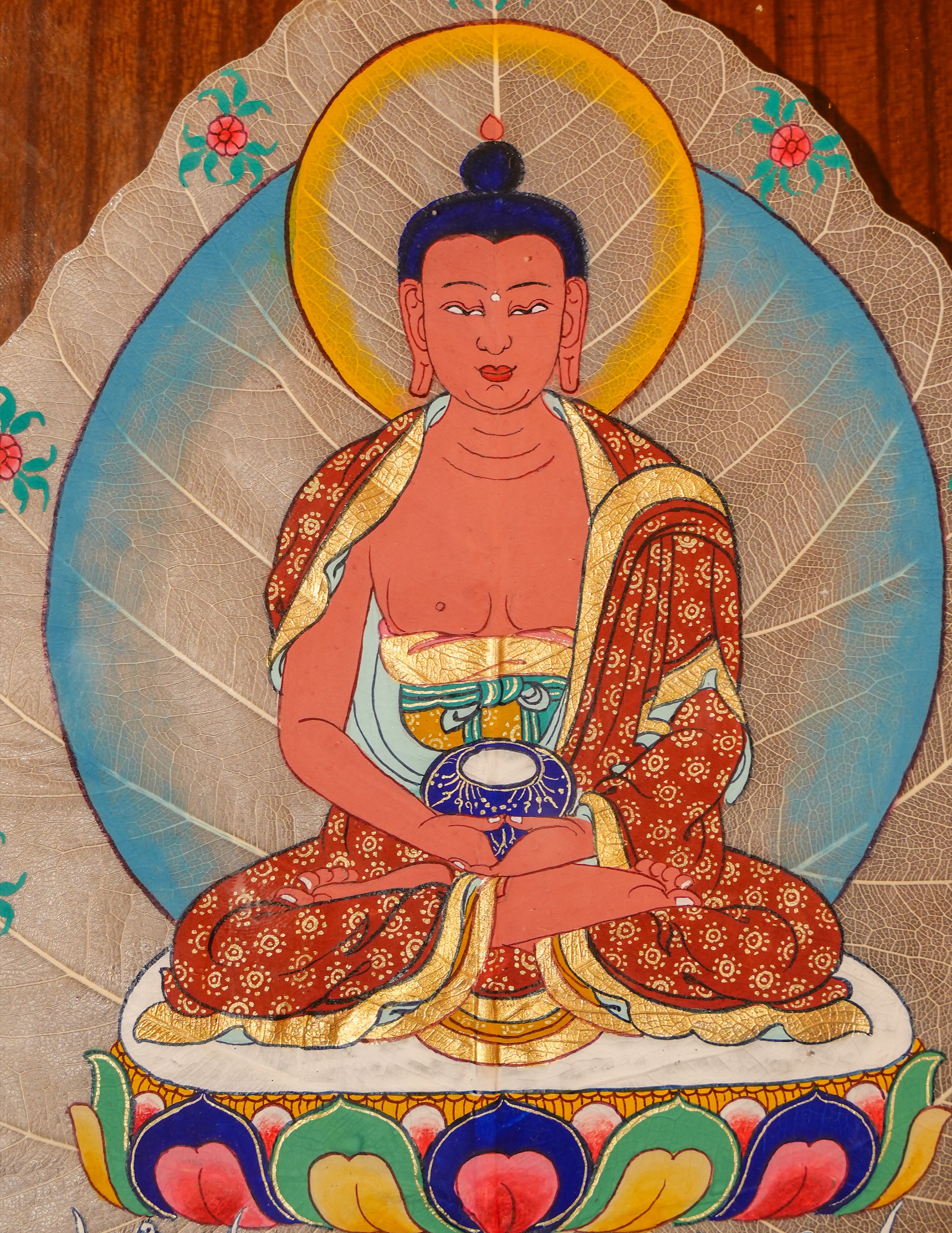 Amitabha Buddha Bodhi Leaf Thangka Pictrue Frame/ Tabletop Decor/ Desk Decor/ Decor/ Wall Art