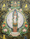 Thousand-Armed Thousand-Eyed Chenrezig Buddha Black-Gold Thangka Art