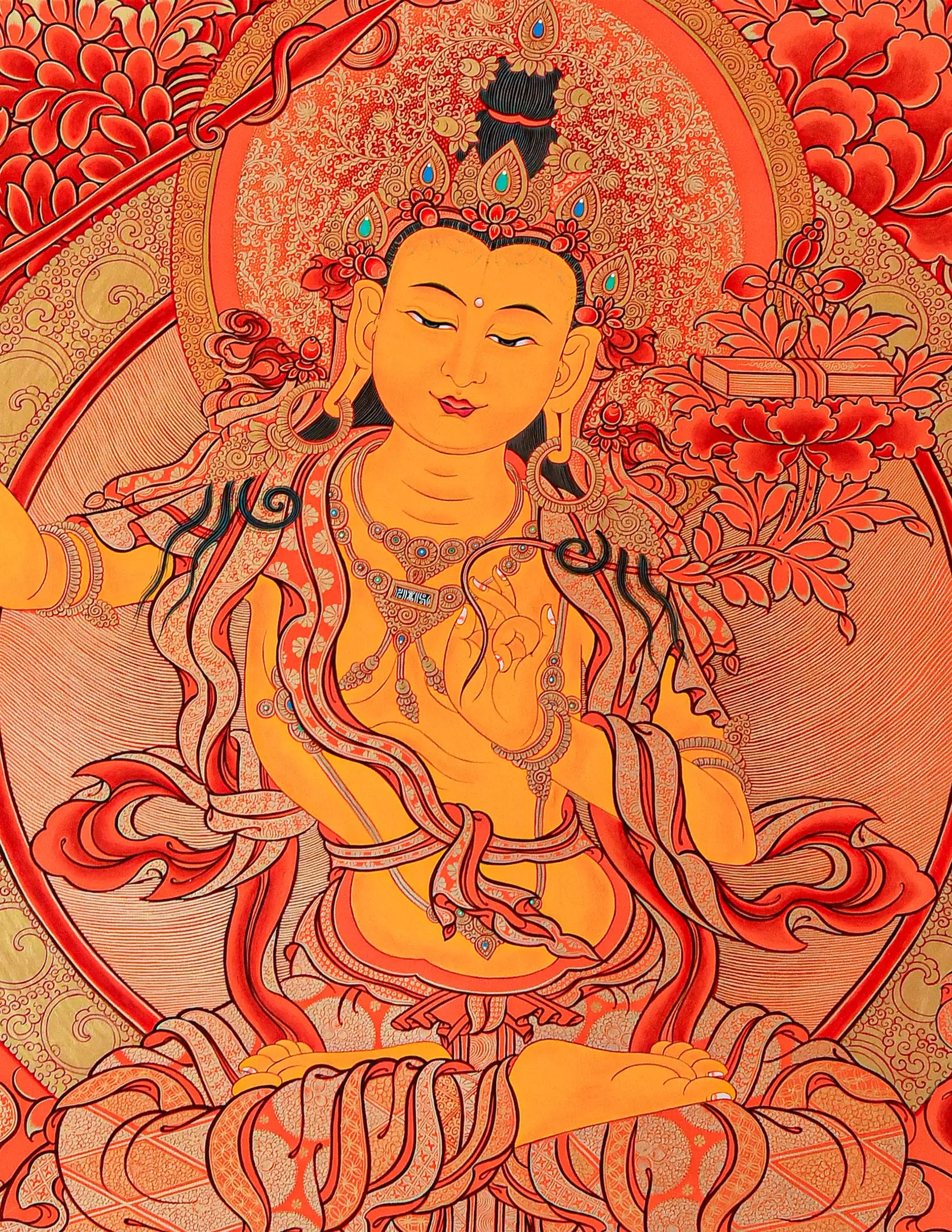 Manjushri Buddha Red Thangka Art