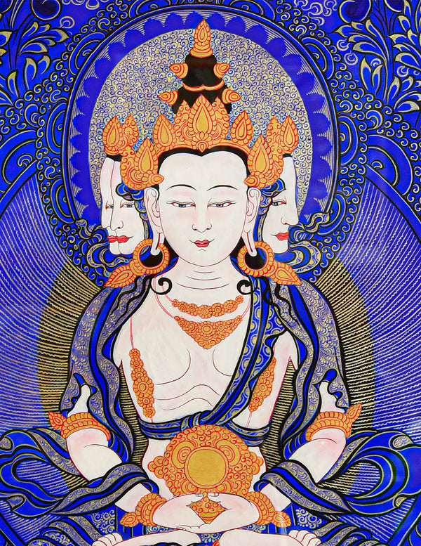 Mahavairocana Buddha Blue Thangka Art
