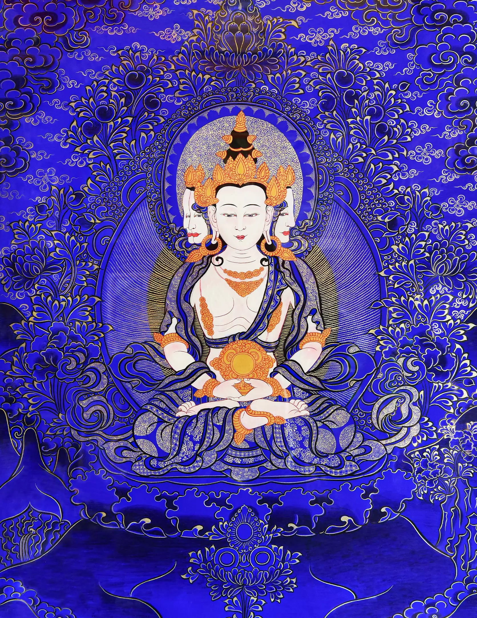 Mahavairocana Buddha Blue Thangka Art