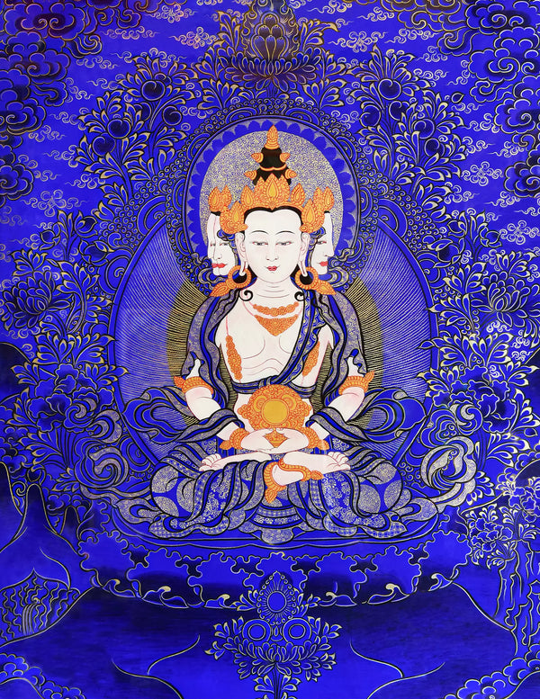 Mahavairocana Buddha Blue Thangka Art