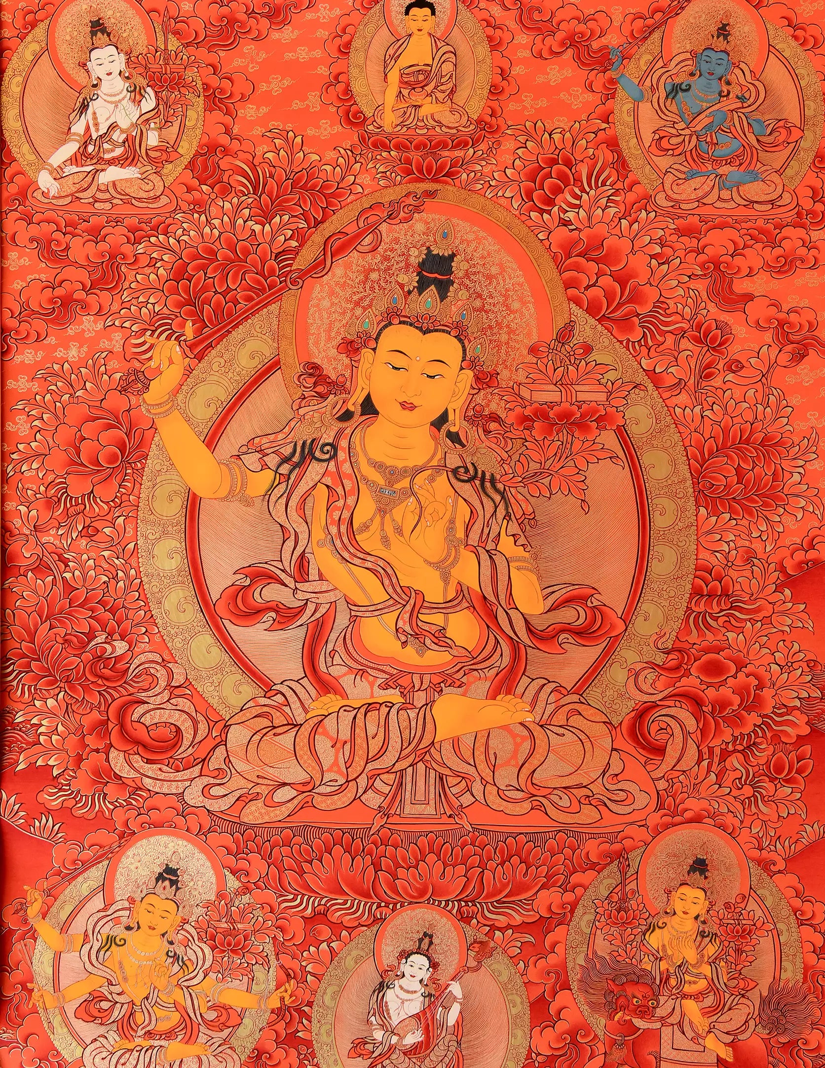Manjushri Buddha Red Thangka Art