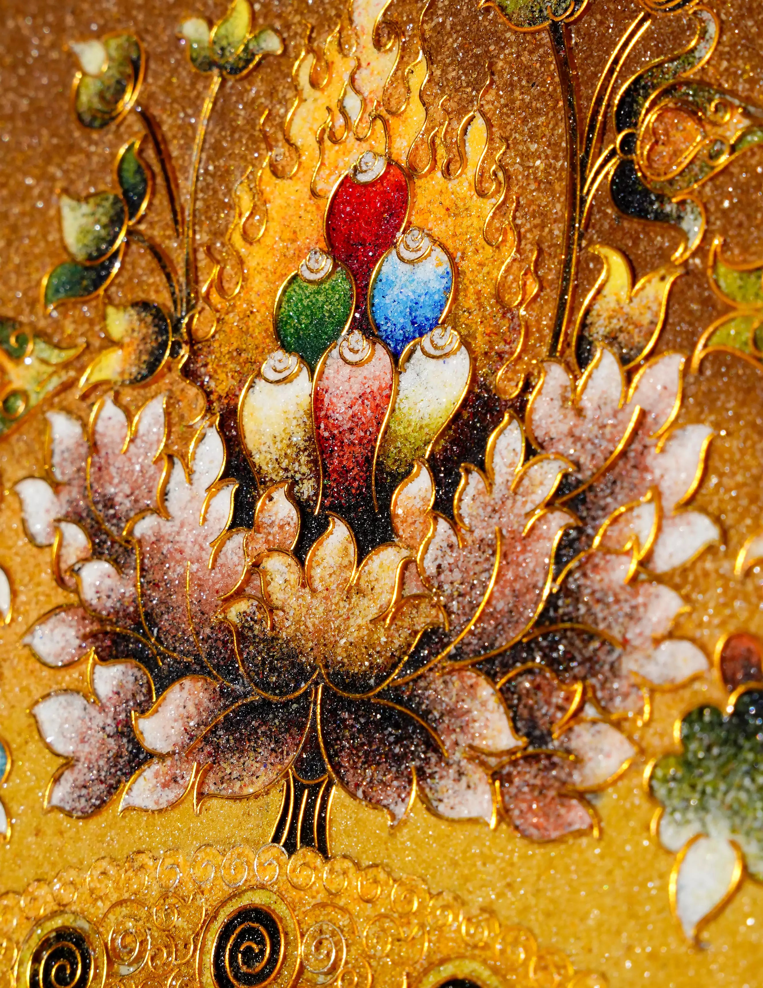 Yellow Dzambala Buddha Filligree Thangka Decor/ Wall Art/ Art Piece