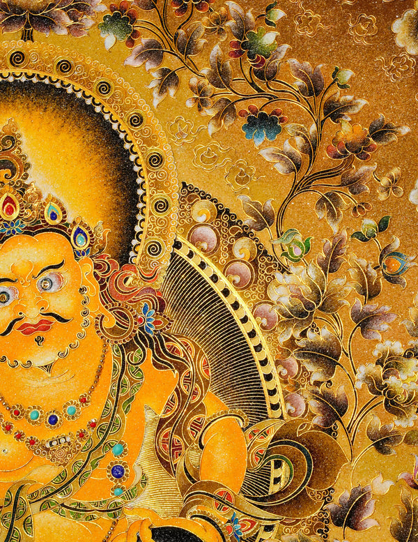 Yellow Dzambala Buddha Filligree Thangka Decor/ Wall Art/ Art Piece