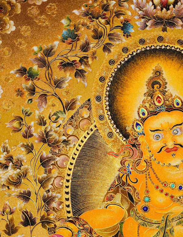 Yellow Dzambala Buddha Filligree Thangka Decor/ Wall Art/ Art Piece
