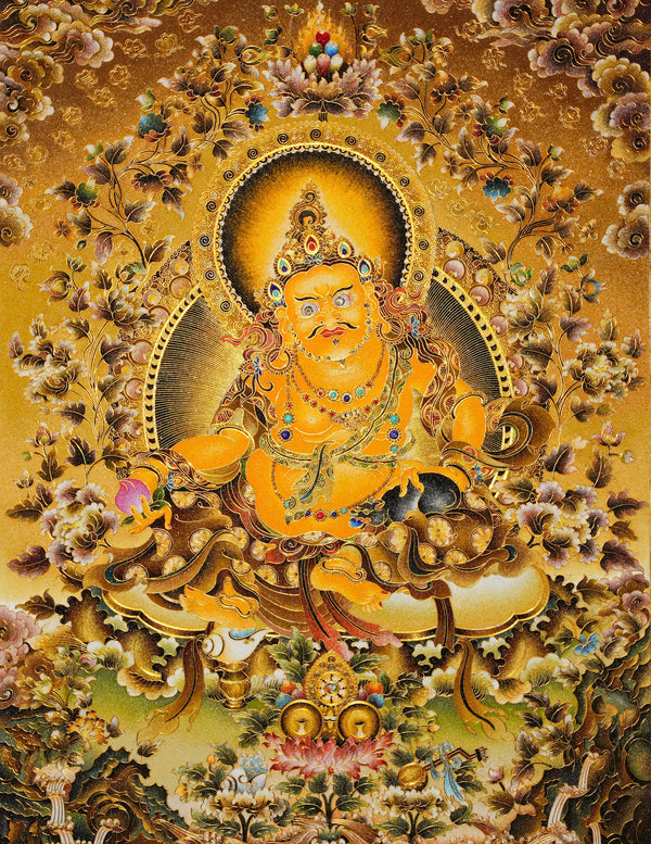 Yellow Dzambala Buddha Filligree Thangka Decor/ Wall Art/ Art Piece