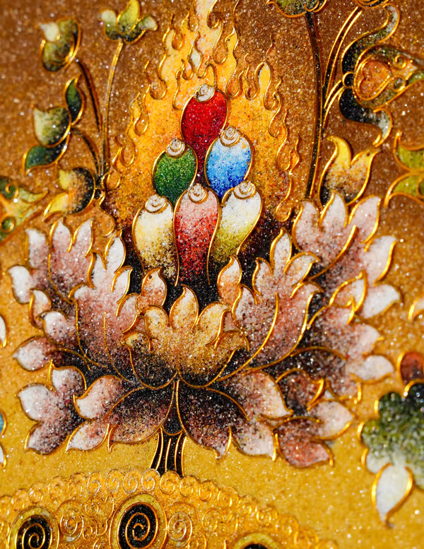 Yellow Dzambala Buddha Filligree Thangka Decor/ Wall Art/ Art Piece