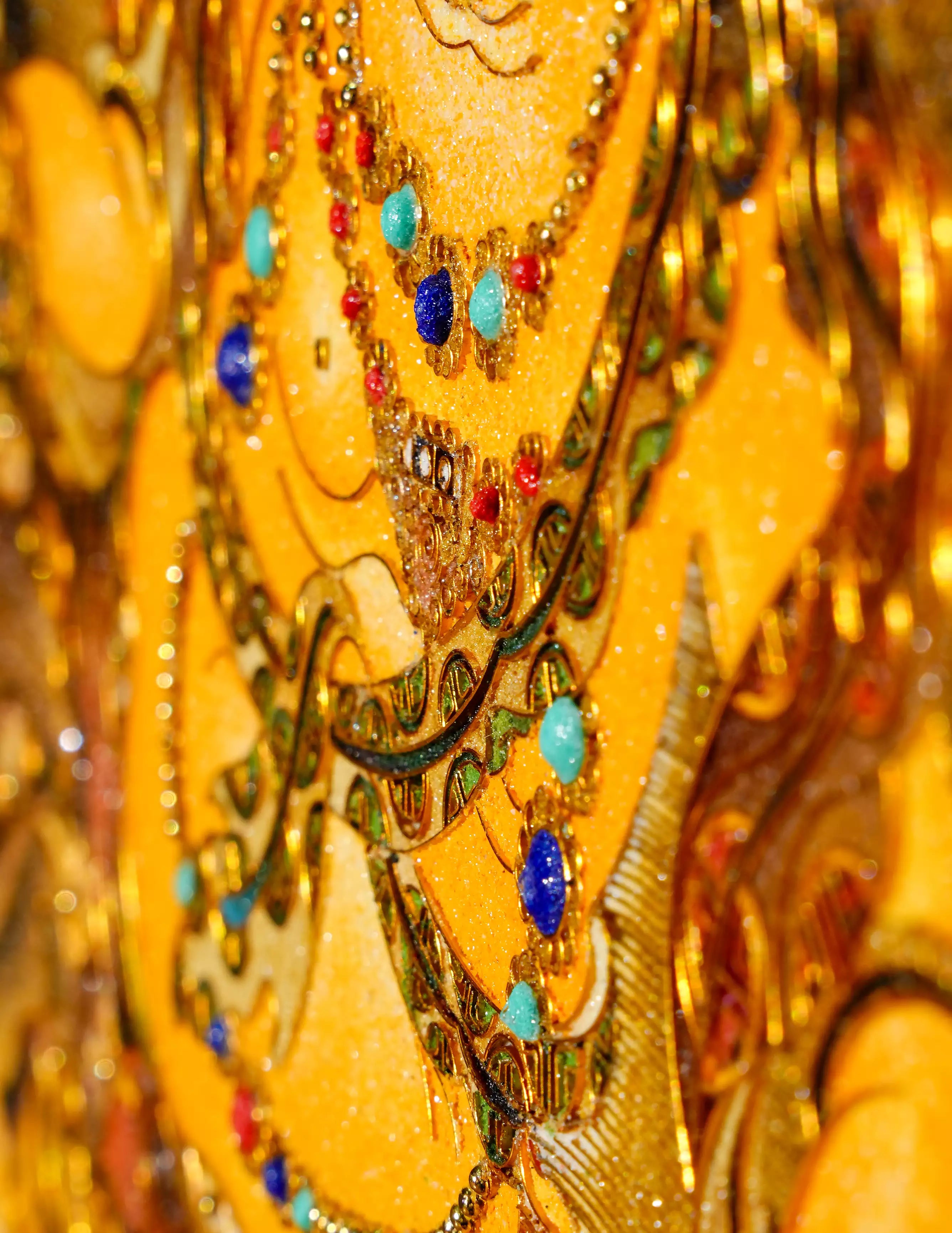 Yellow Dzambala Buddha Filligree Thangka Decor/ Wall Art/ Art Piece