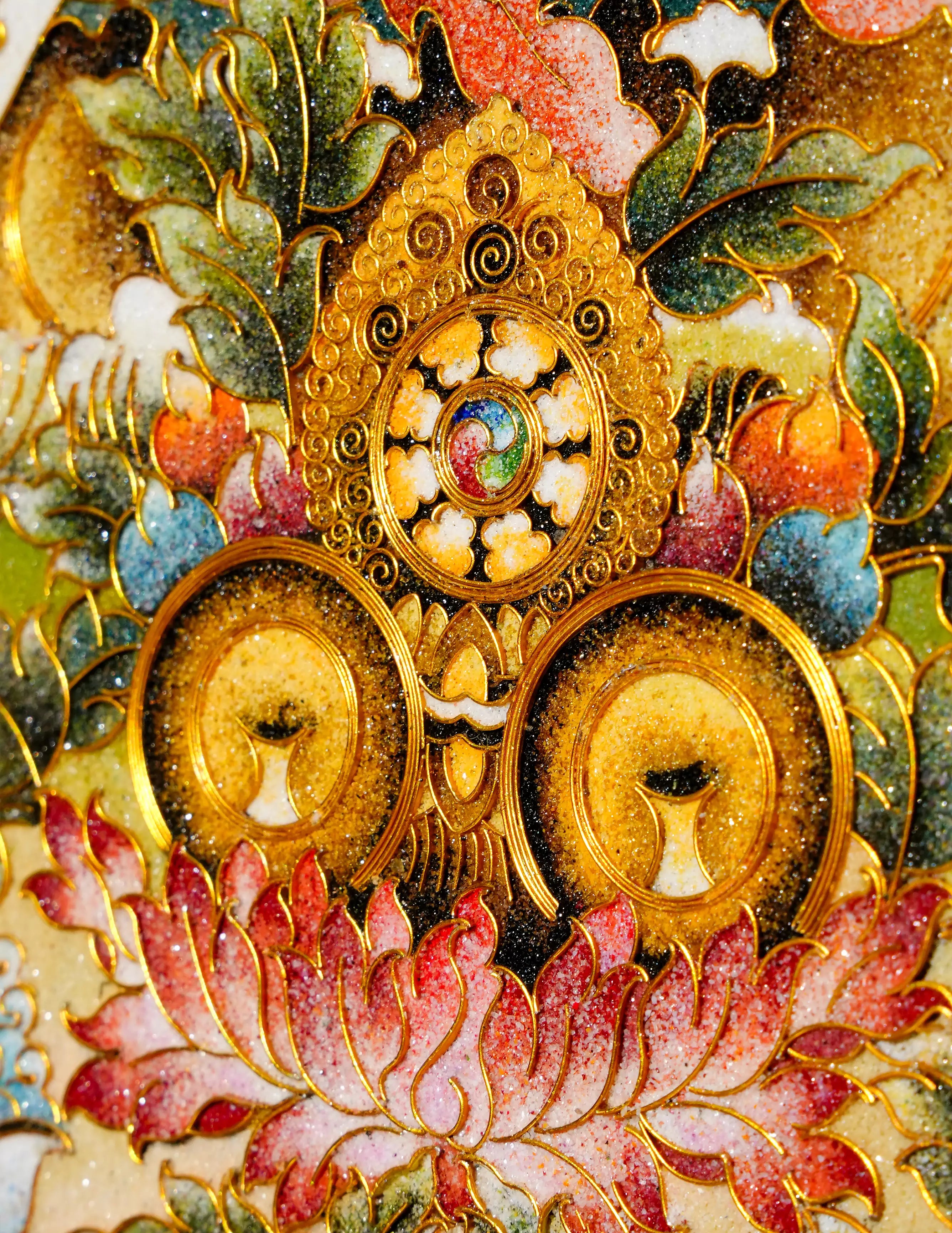 Yellow Dzambala Buddha Filligree Thangka Decor/ Wall Art/ Art Piece