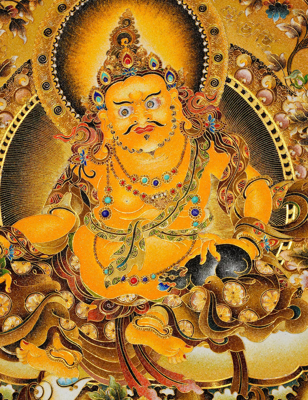 Yellow Dzambala Buddha Filligree Thangka Decor/ Wall Art/ Art Piece
