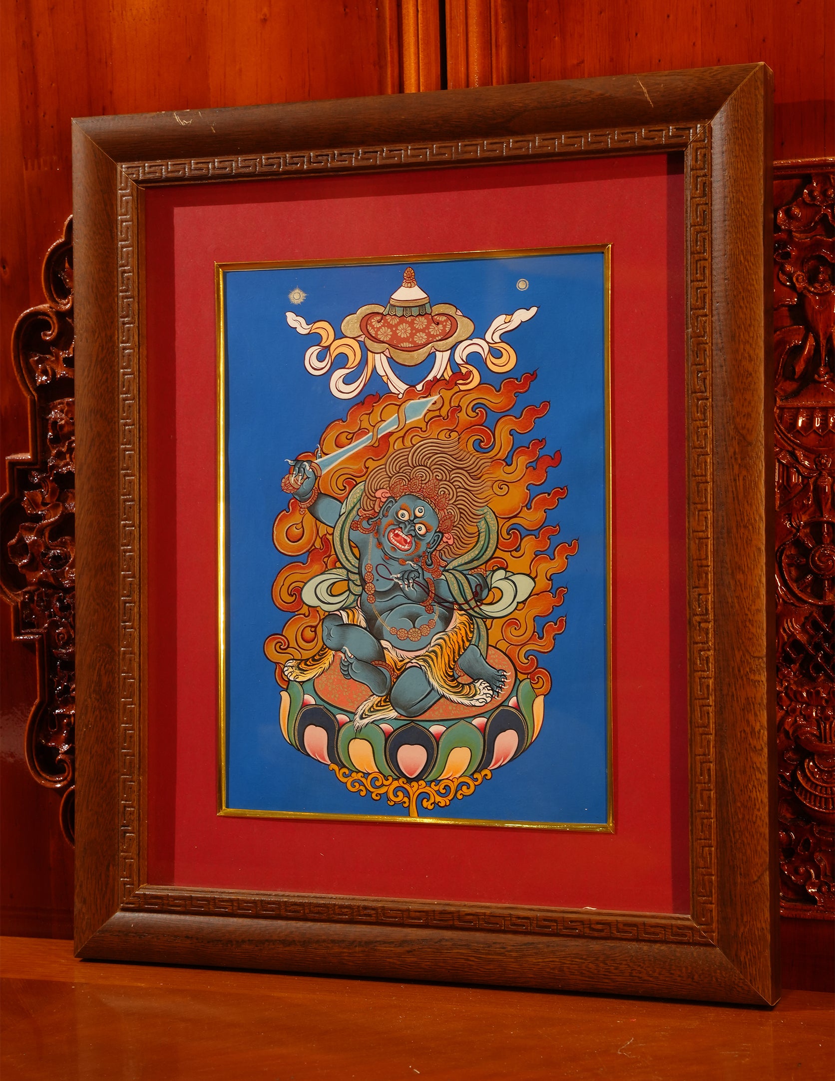 Mahakala thangka/ Pictrue Frame/ Tabletop Decor/ Desk Decor/ Decor/ Wall Art TM030002