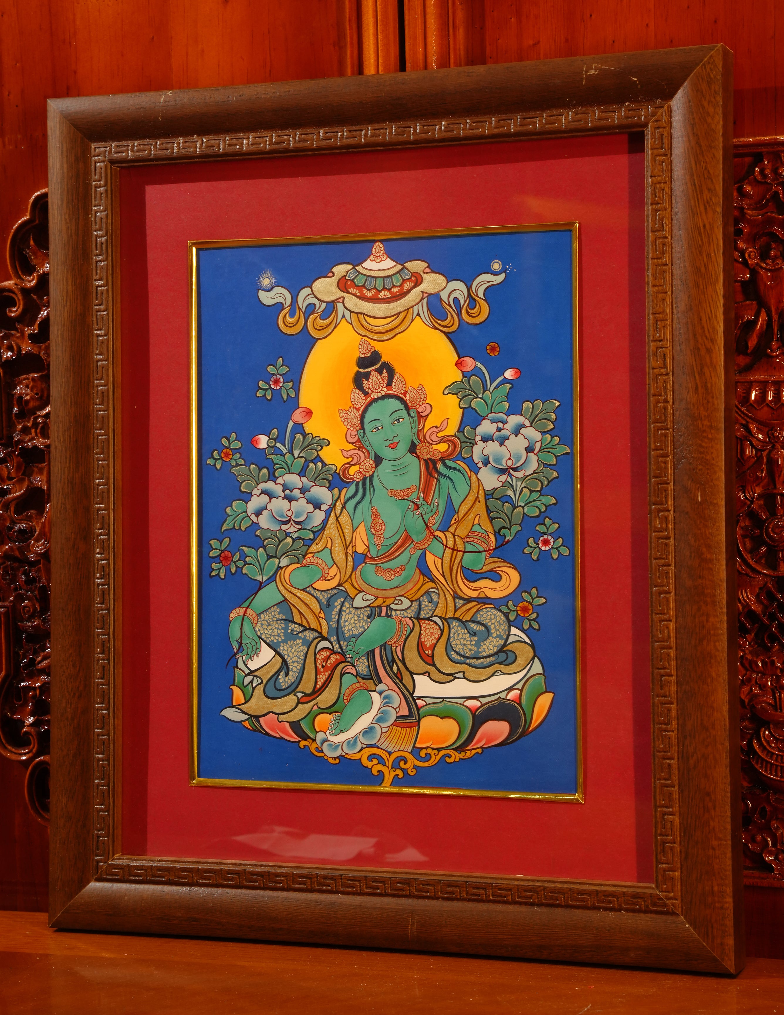 Green Tara  Thangka Pictrue Frame/ Tabletop Decor/ Desk Decor/ Decor/ Wall Art