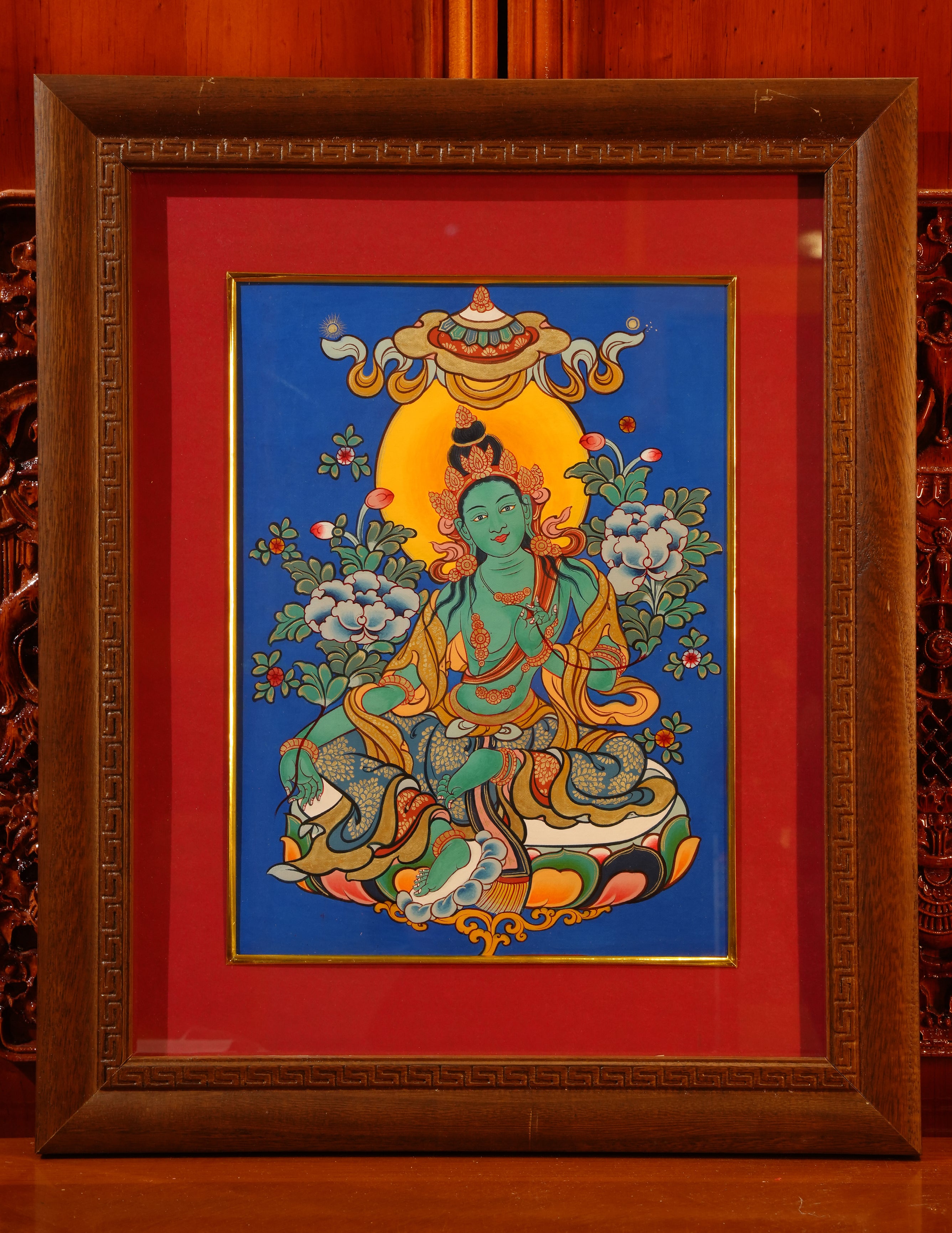 Green Tara  Thangka Pictrue Frame/ Tabletop Decor/ Desk Decor/ Decor/ Wall Art
