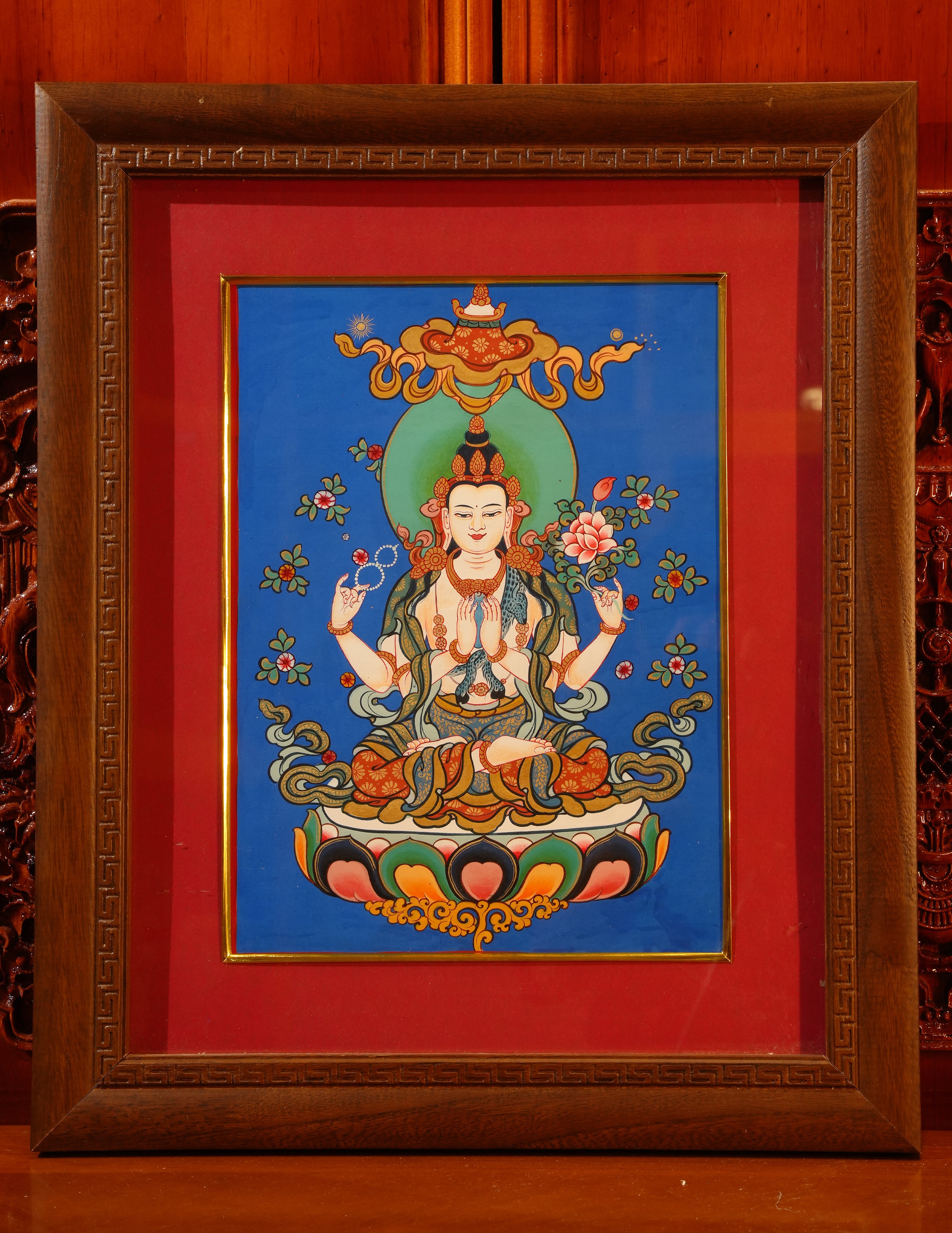 Chenrezig Buddha Thangka Pictrue Frame/ Tabletop Decor/ Desk Decor/ Decor/ Wall Art