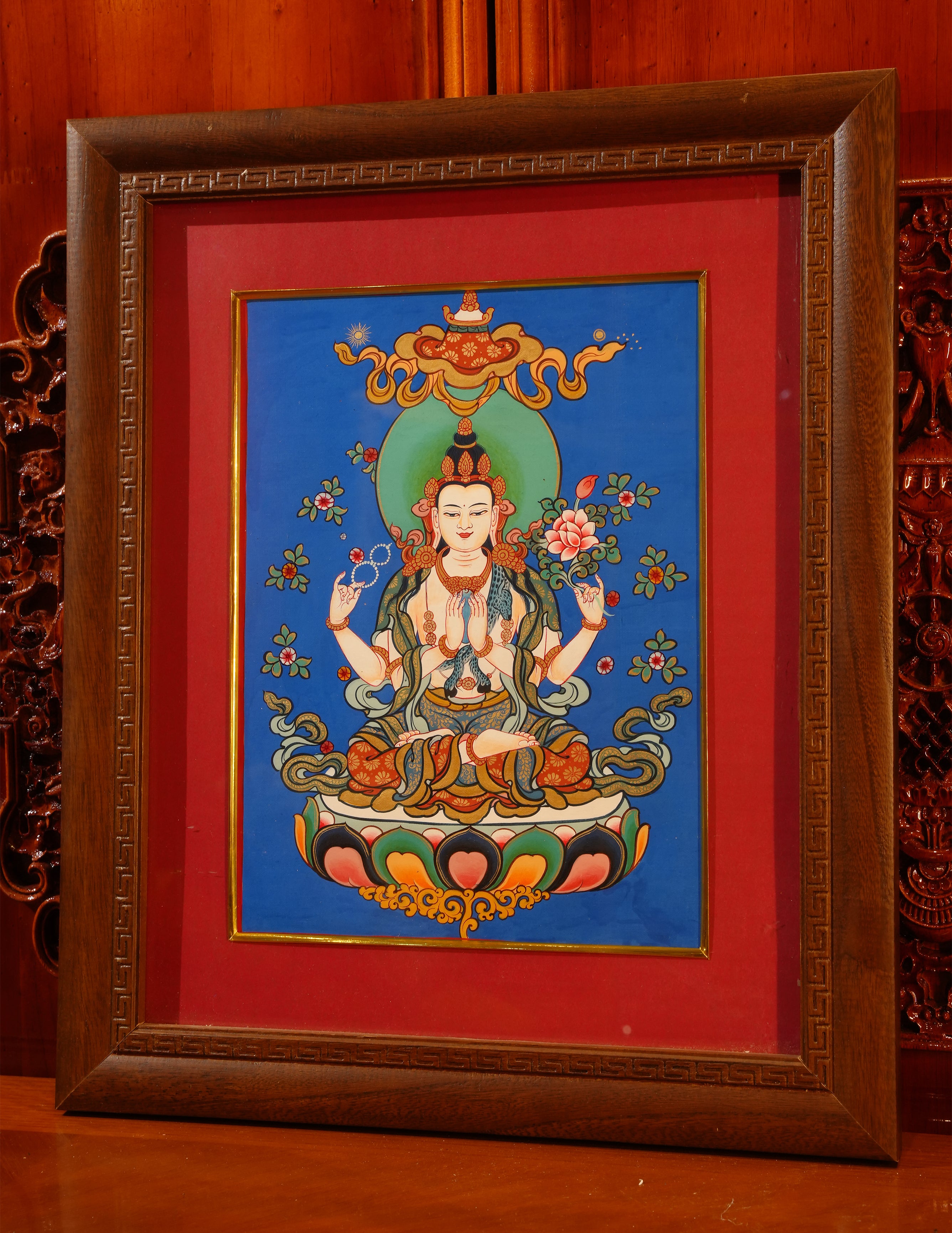 Chenrezig Buddha Thangka Pictrue Frame/ Tabletop Decor/ Desk Decor/ Decor/ Wall Art