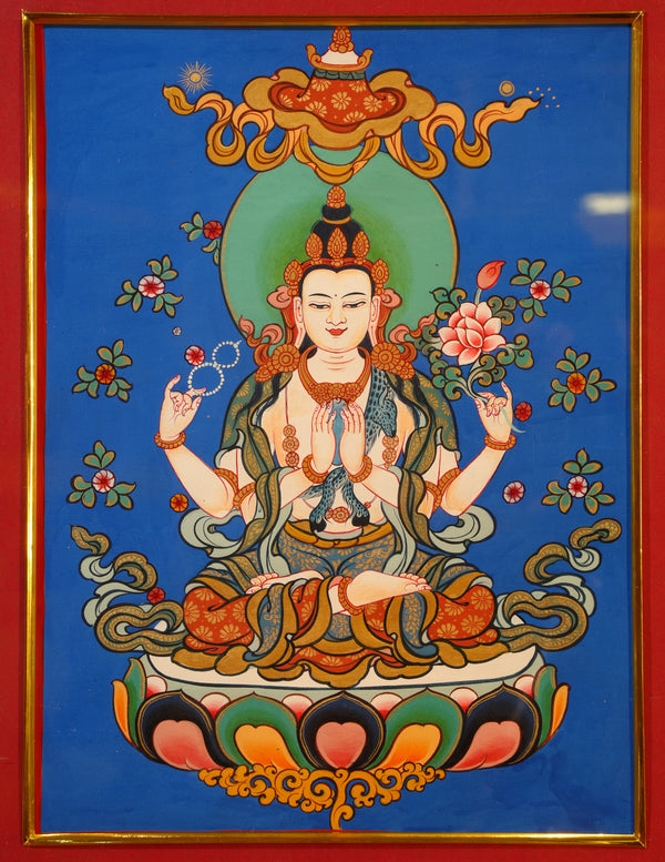 Chenrezig Buddha Thangka Pictrue Frame/ Tabletop Decor/ Desk Decor/ Decor/ Wall Art