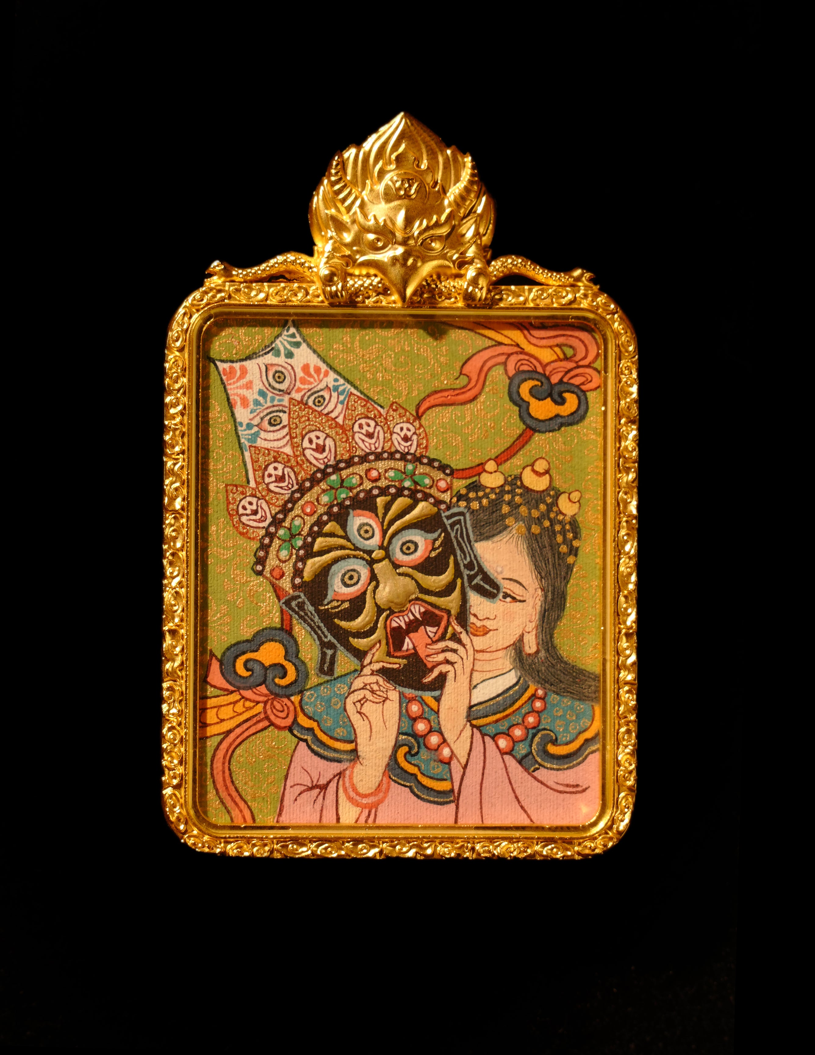 Zakiram's past and present life Thangka/ Pendant/ Locket/ Necklace/ Portable/ Gau BOX/ Carry-on/ Travel Friendly TS030001