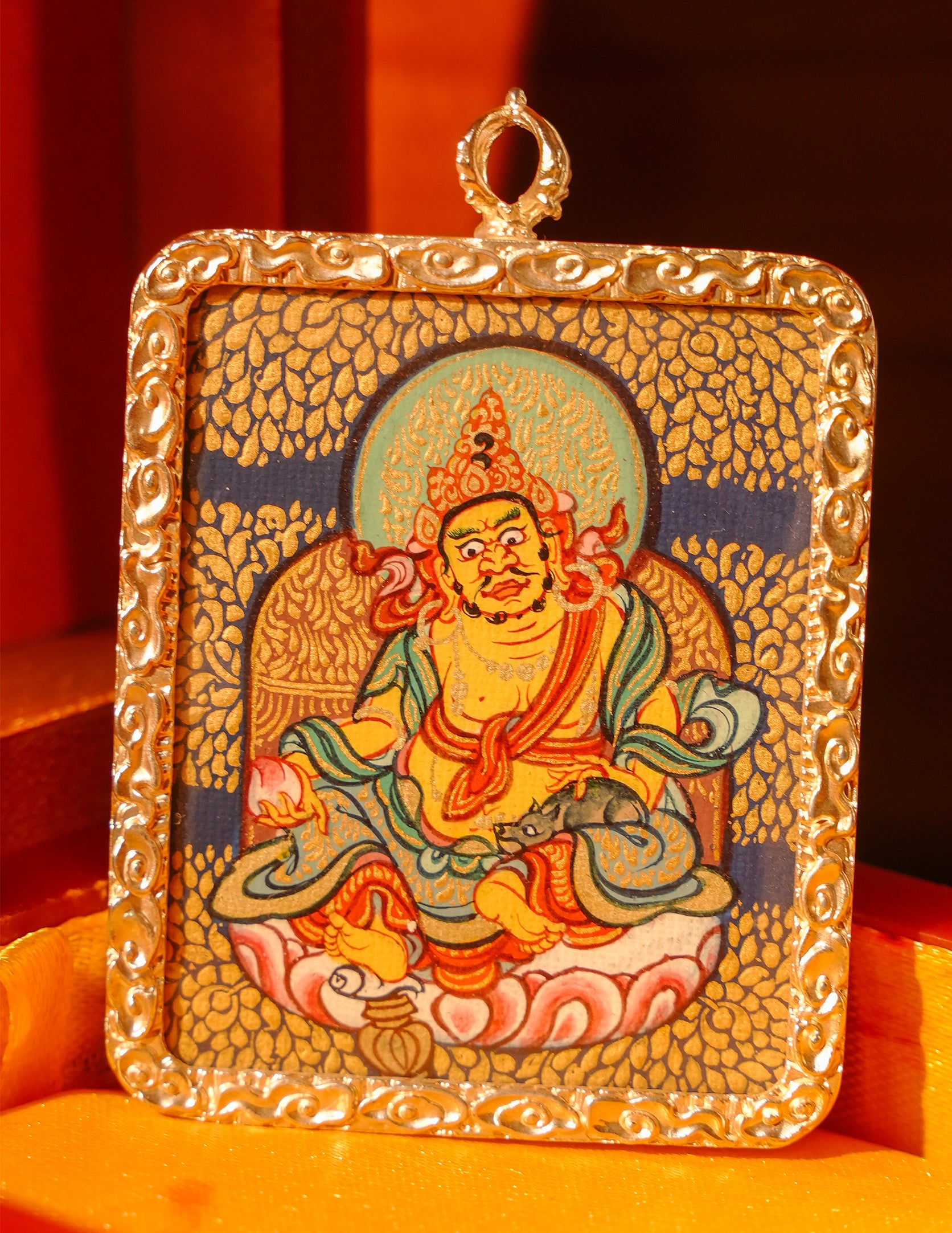 Yellow  Dzambala  Thangka Pendant/ Locket/ Necklace/ Portable/ GauBOX/ Buddha amulet/ Carry-on/ Travel friendly TS040001