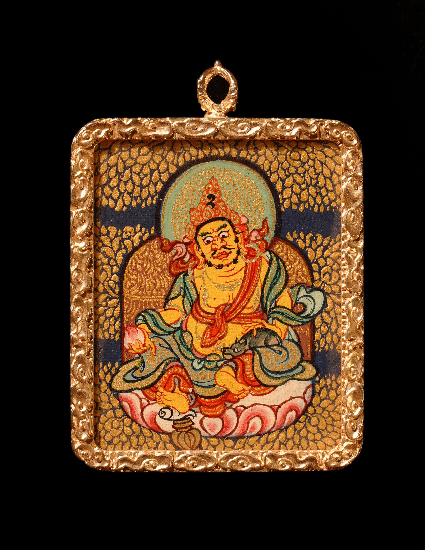 Yellow  Dzambala  Thangka Pendant/ Locket/ Necklace/ Portable/ GauBOX/ Buddha amulet/ Carry-on/ Travel friendly TS040001