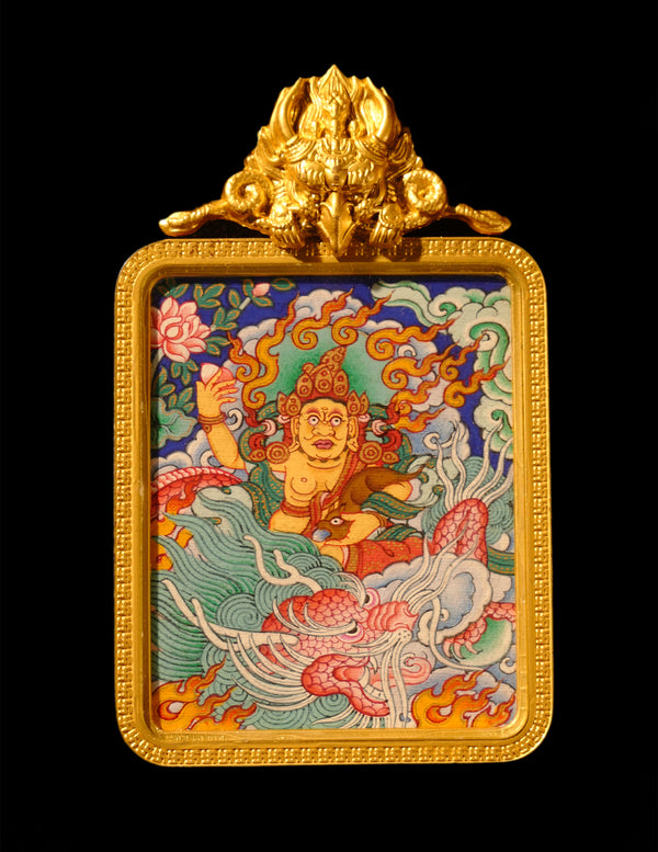 Yellow Dzambala Thangka Pendant/ Locket/ Necklace/ Portable/ GauBOX/ Buddha amulet/ Carry-on/ Travel friendly TS040004