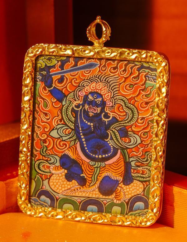 Mahakala thangka/ Pendant/ Locket/ Necklace/ Portable/ GauBOX/ Buddha amulet/ Carry-on/ Travel friendly TS050006