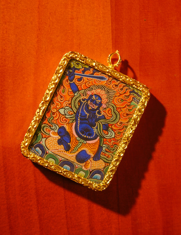 Mahakala thangka/ Pendant/ Locket/ Necklace/ Portable/ GauBOX/ Buddha amulet/ Carry-on/ Travel friendly TS050006