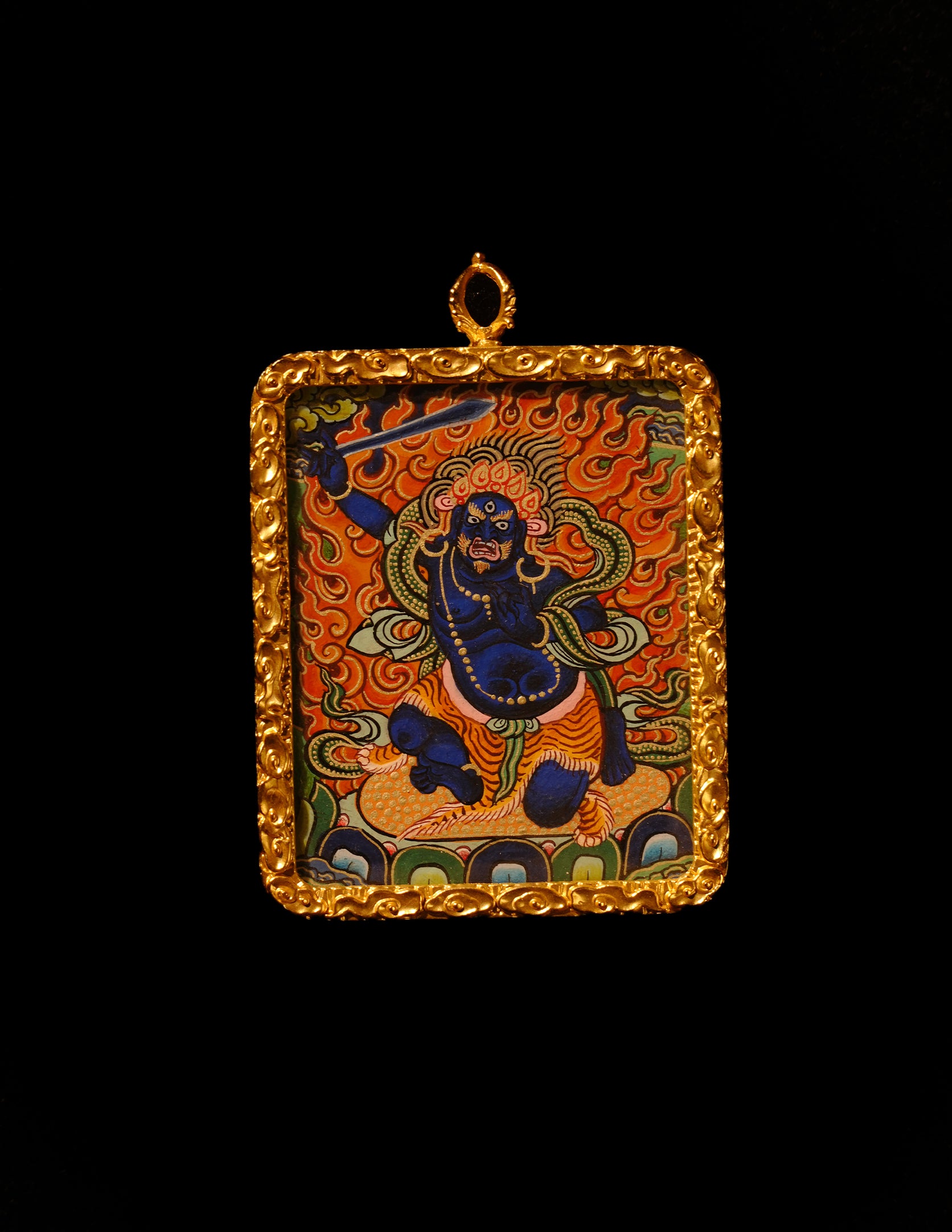 Mahakala thangka/ Pendant/ Locket/ Necklace/ Portable/ GauBOX/ Buddha amulet/ Carry-on/ Travel friendly TS050006