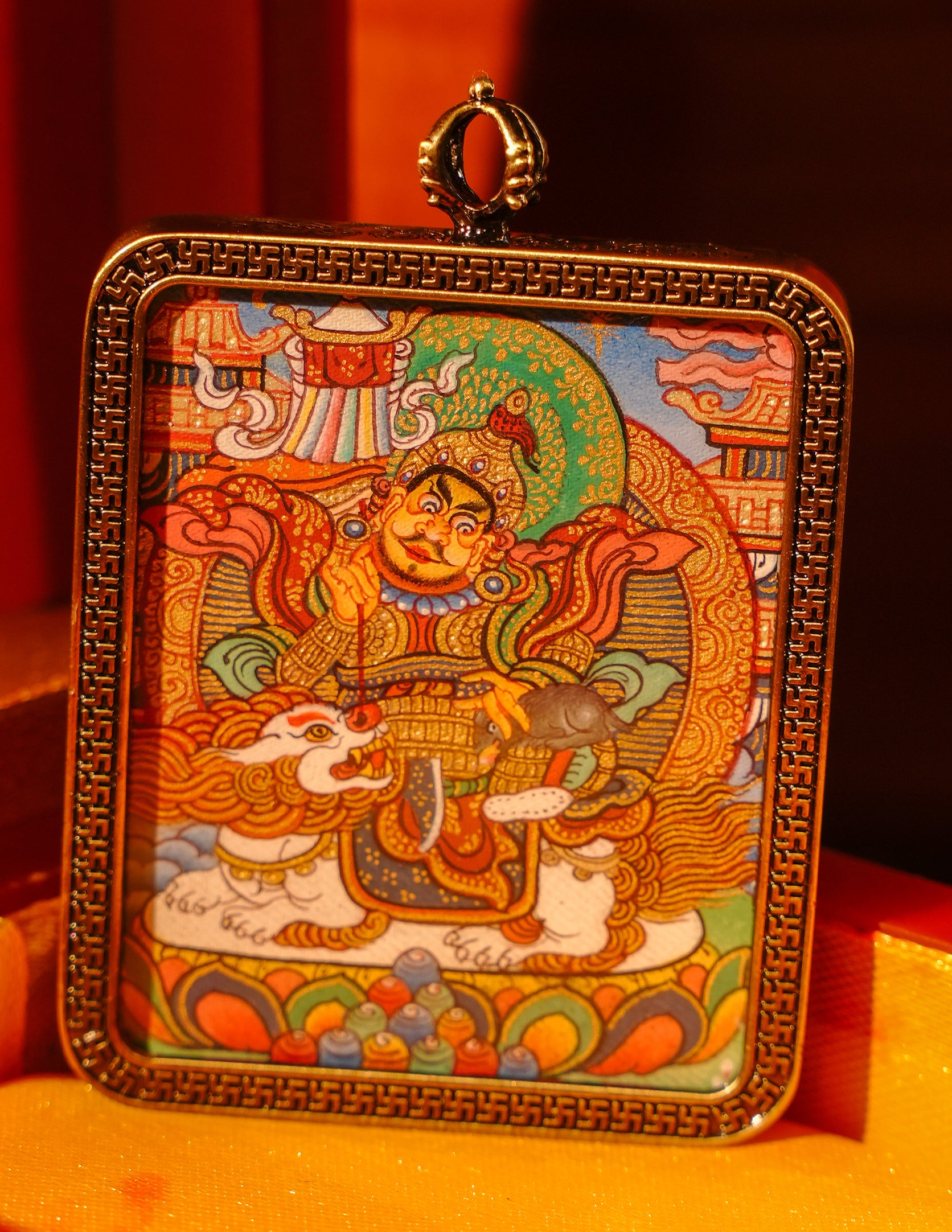 Jambhala Thangka Pendant/ Locket/ Necklace/ Portable/ GauBOX/ Buddha amulet/ Carry-on/ Travel friendly