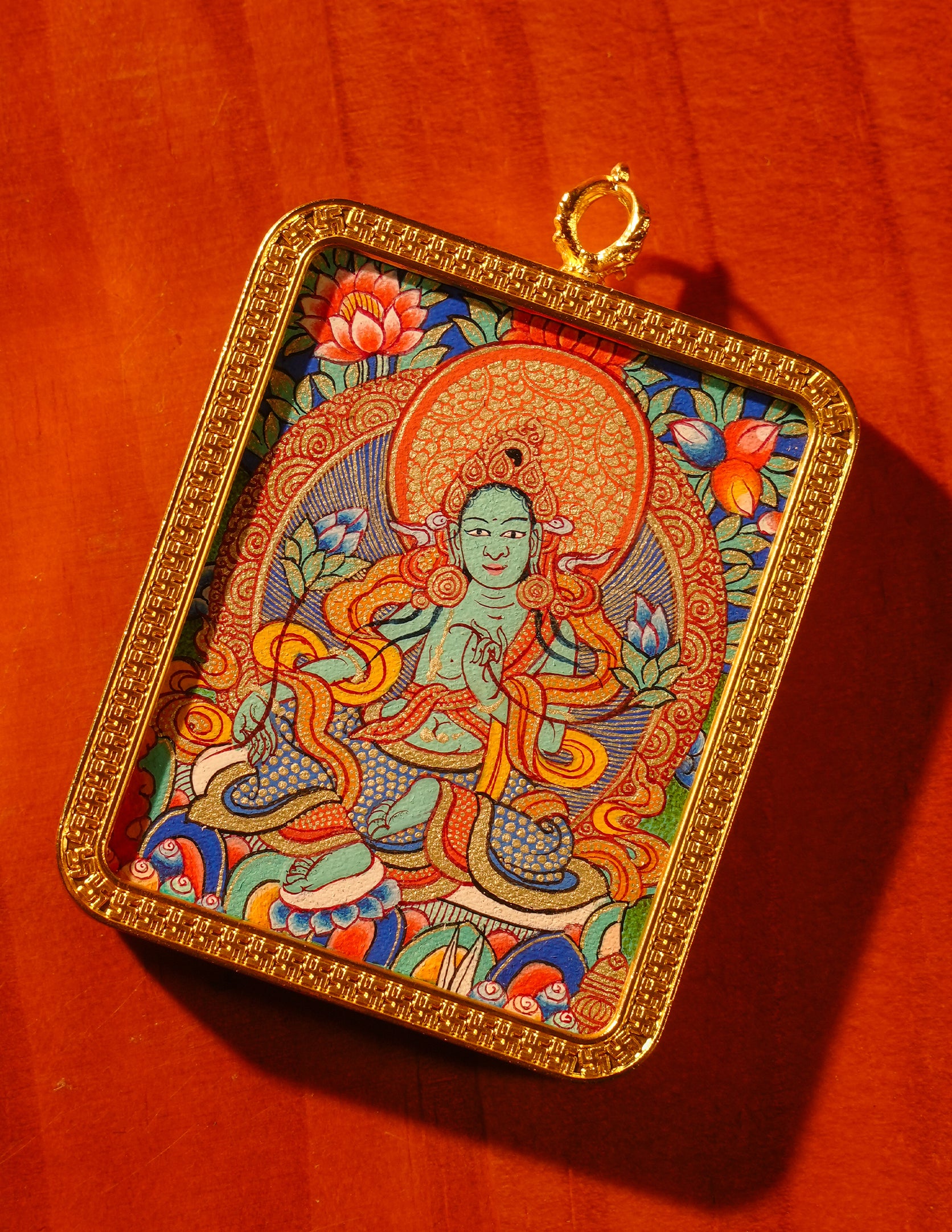 Green Tara thangka Pendant/ Locket/ Necklace/ Portable/ GauBOX/ Buddha amulet/ Carry-on/ Travel friendly TS070002