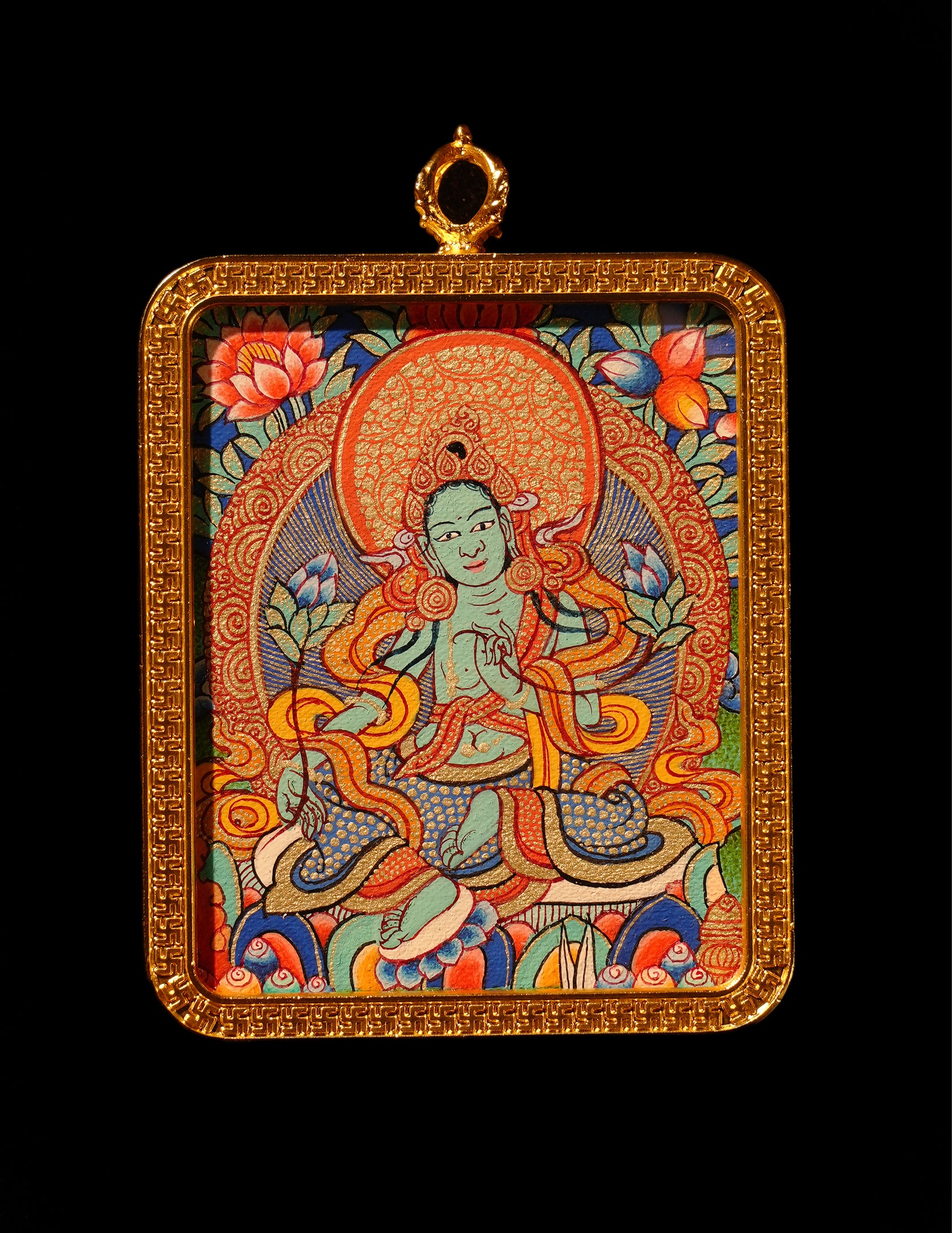 Green Tara thangka Pendant/ Locket/ Necklace/ Portable/ GauBOX/ Buddha amulet/ Carry-on/ Travel friendly TS070002
