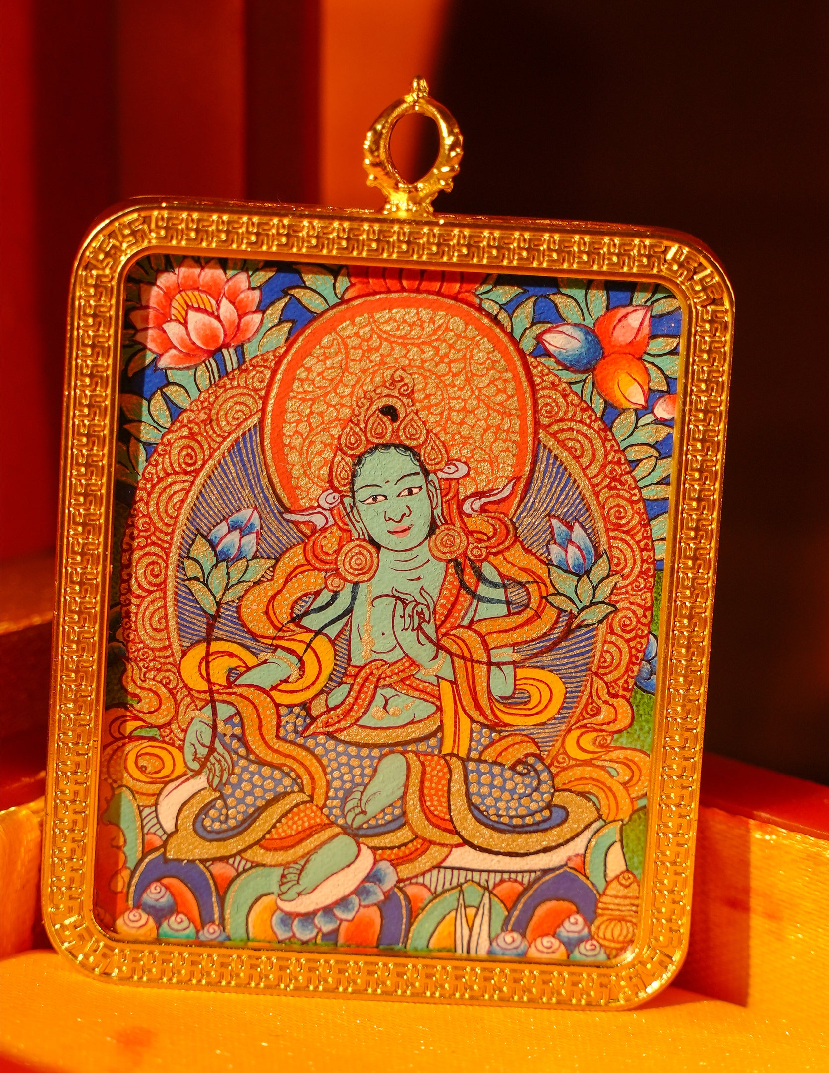 Green Tara thangka Pendant/ Locket/ Necklace/ Portable/ GauBOX/ Buddha amulet/ Carry-on/ Travel friendly TS070002