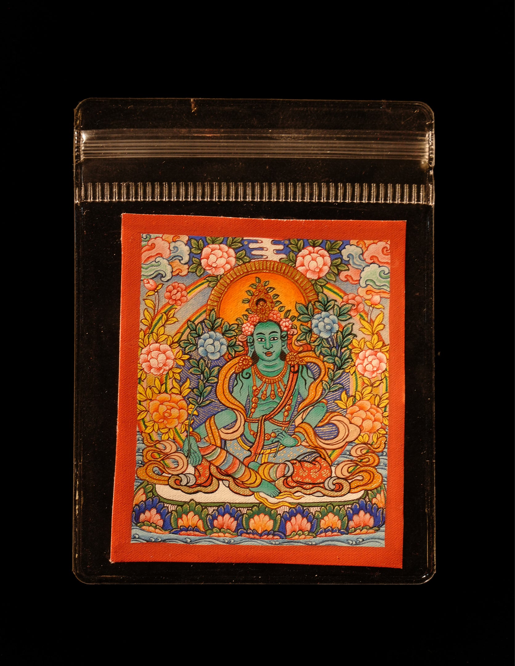 Green Tara thangka Pendant/ Locket/ Necklace/ Portable/ GauBOX/ Buddha amulet/ Carry-on/ Travel friendly TS070009