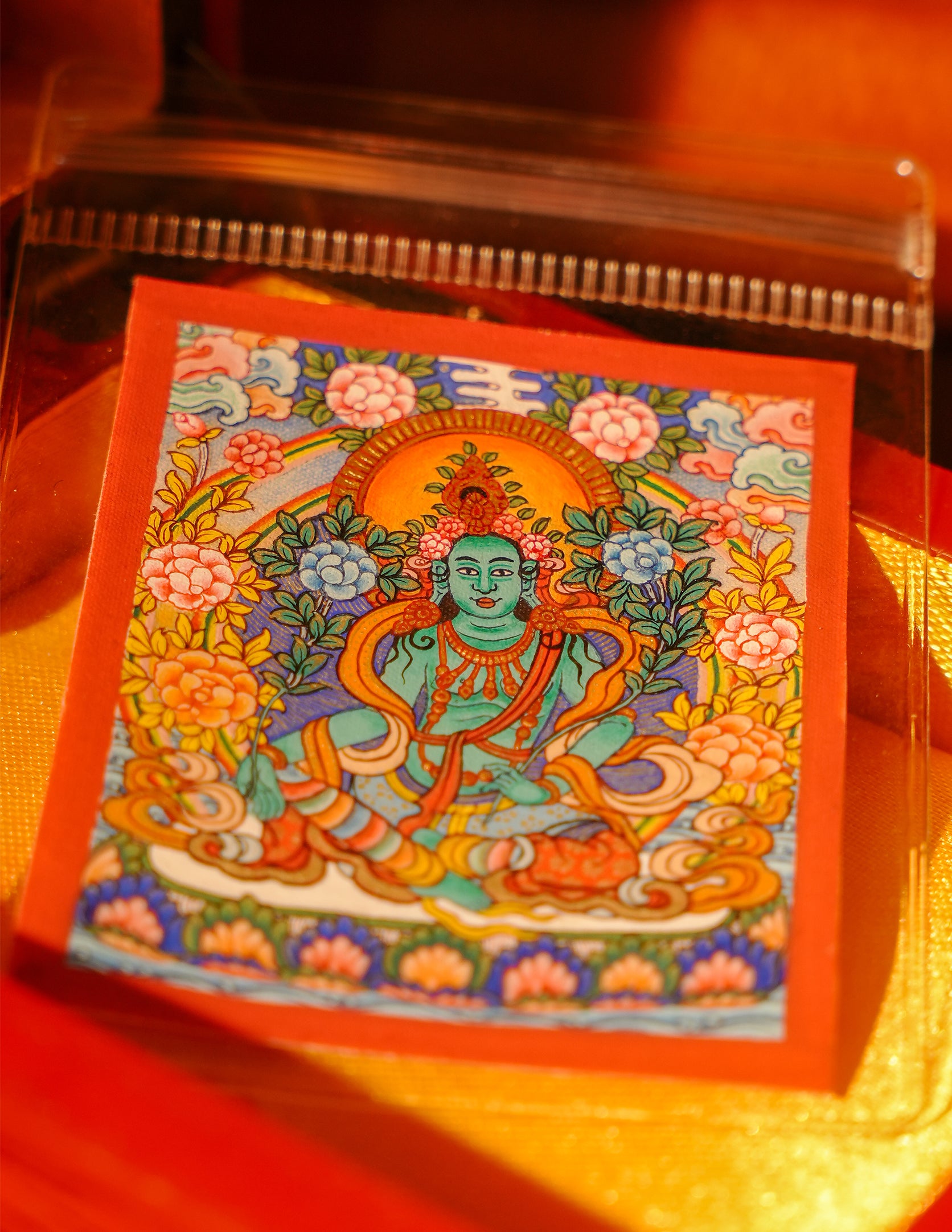 Green Tara thangka Pendant/ Locket/ Necklace/ Portable/ GauBOX/ Buddha amulet/ Carry-on/ Travel friendly TS070009