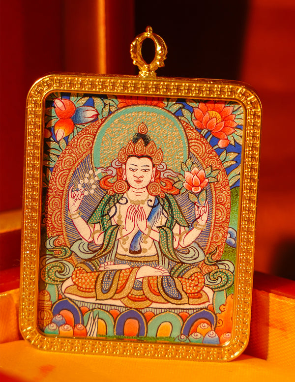 Chenrezig Buddha Thangka/ Pendant/ Locket/ Necklace/ Portable/ GauBOX/ Buddha amulet/ Carry-on/ Travel friendly