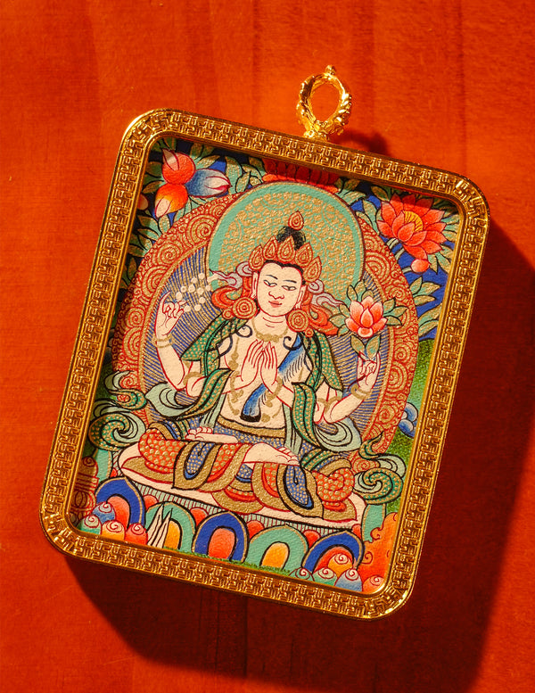 Chenrezig Buddha Thangka/ Pendant/ Locket/ Necklace/ Portable/ GauBOX/ Buddha amulet/ Carry-on/ Travel friendly