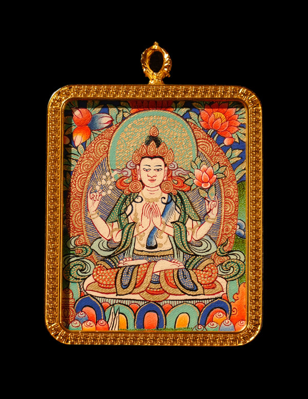 Chenrezig Buddha Thangka/ Pendant/ Locket/ Necklace/ Portable/ GauBOX/ Buddha amulet/ Carry-on/ Travel friendly
