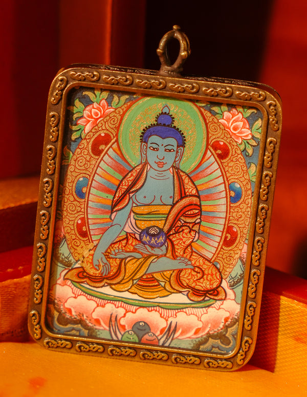 Medicine Buddha Thangka/ Pendant/ Locket/ Necklace/ Portable/ GauBOX/ Buddha amulet/ Carry-on/ Travel friendly