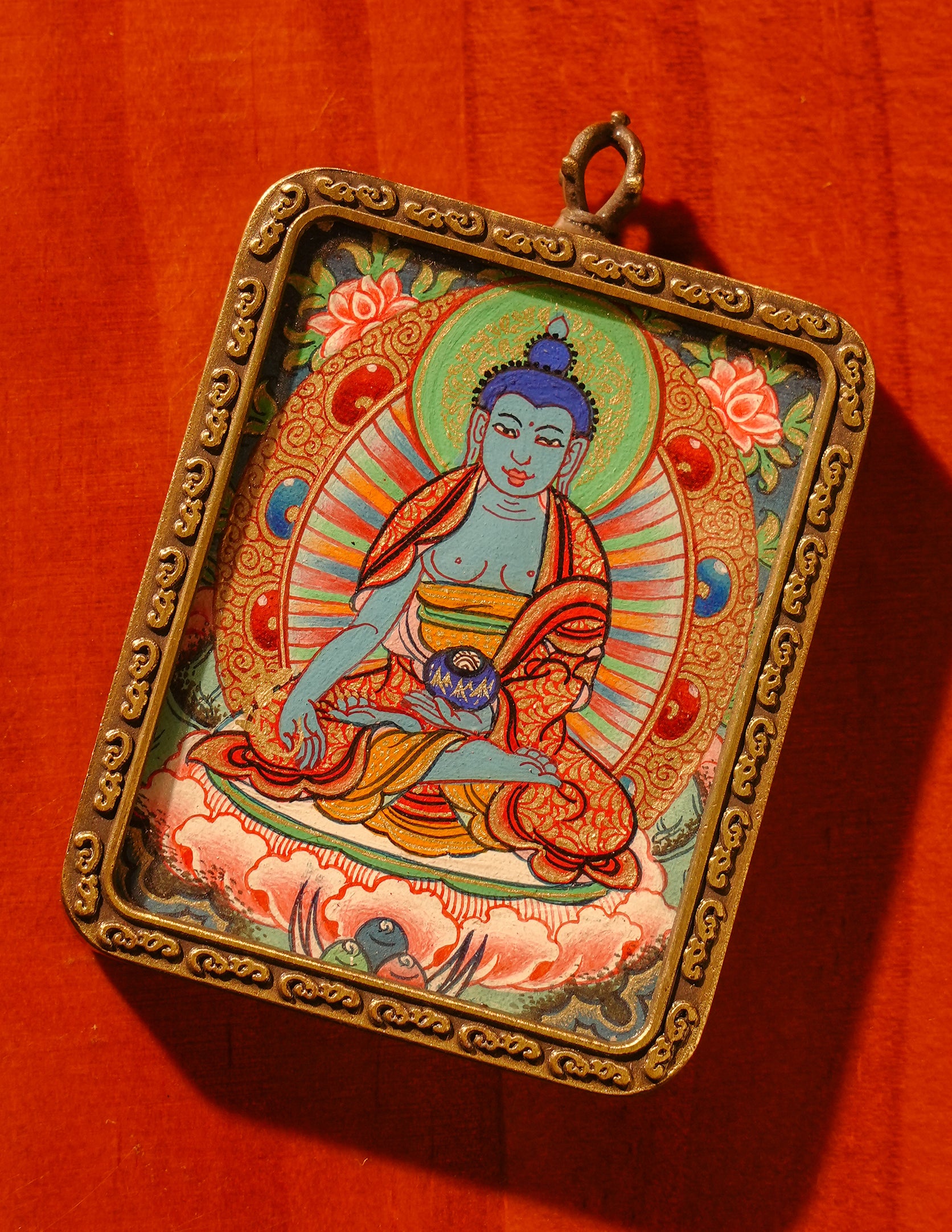 Medicine Buddha Thangka/ Pendant/ Locket/ Necklace/ Portable/ GauBOX/ Buddha amulet/ Carry-on/ Travel friendly