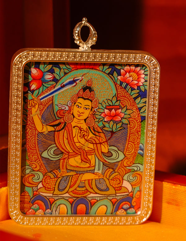 Manjushri Buddha Thangka Pendant/ Locket/ Necklace/ Portable/ GauBOX/ Buddha amulet/ Carry-on/ Travel friendly