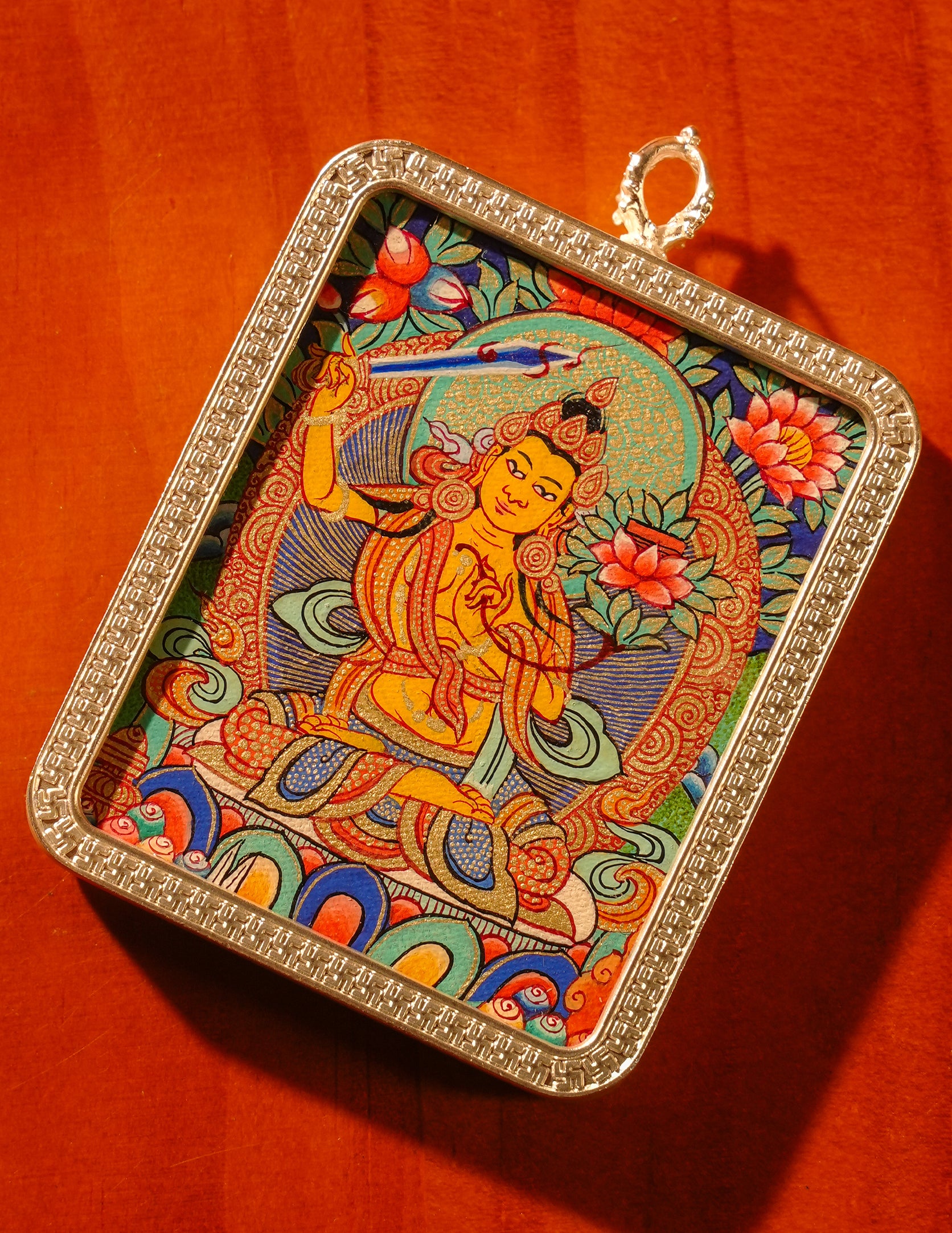 Manjushri Buddha Thangka Pendant/ Locket/ Necklace/ Portable/ GauBOX/ Buddha amulet/ Carry-on/ Travel friendly
