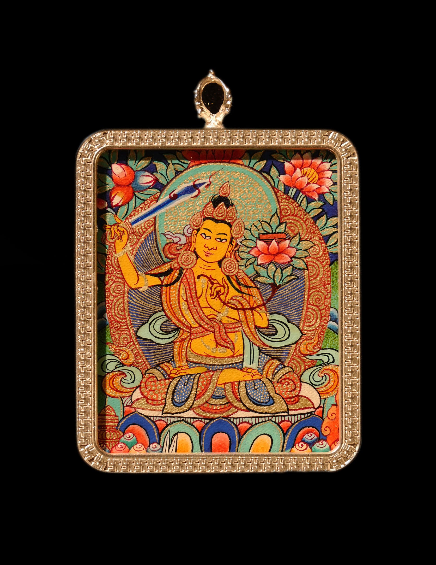 Manjushri Buddha Thangka Pendant/ Locket/ Necklace/ Portable/ GauBOX/ Buddha amulet/ Carry-on/ Travel friendly