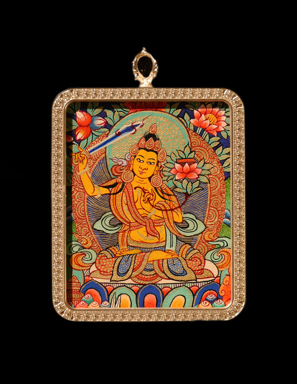 Manjushri Buddha Thangka Pendant/ Locket/ Necklace/ Portable/ GauBOX/ Buddha amulet/ Carry-on/ Travel friendly