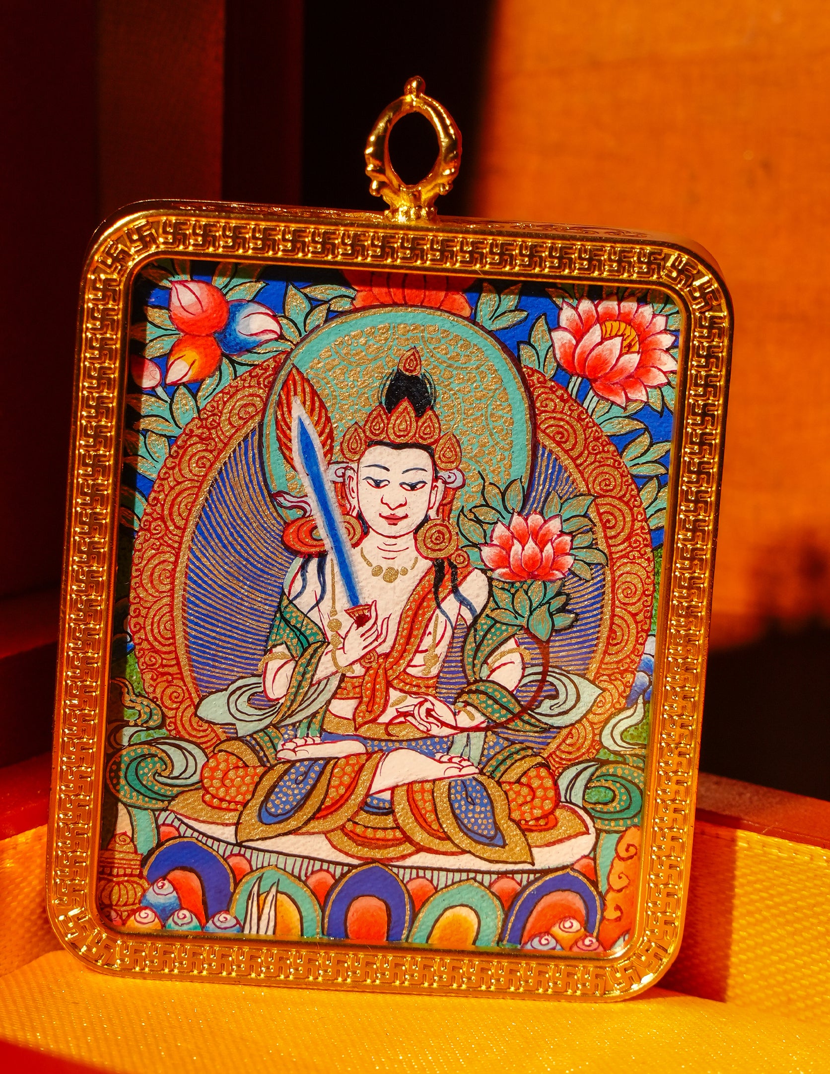 Akasagarbha buddha Bodhi leaf Thangka Pendant/ Locket/ Necklace/ Portable/ GauBOX/ Buddha amulet/ Carry-on/ Travel friendly